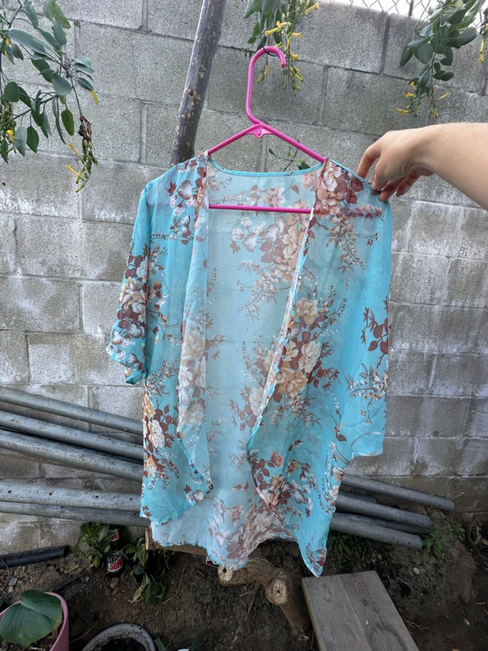 Sheer Floral Kimono in Light Blue